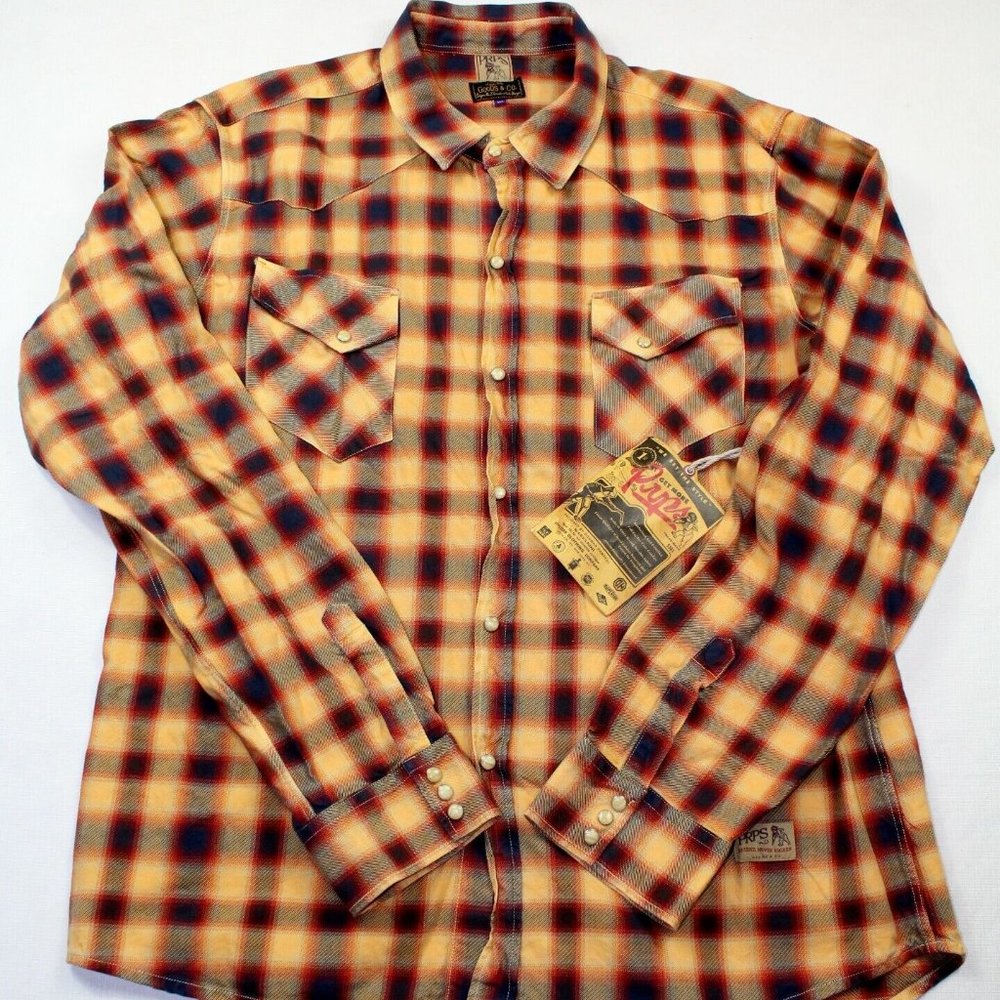 PRPS Men's Plaid Western Style Pearl Snap Button Long Sleeve Shirt